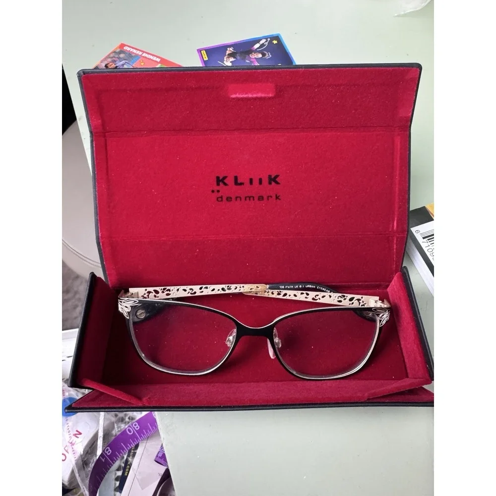Kliik Denmark Women's Eyeglass‎ Frames Cat Eye Black/Gold Cutout Design W/ Case